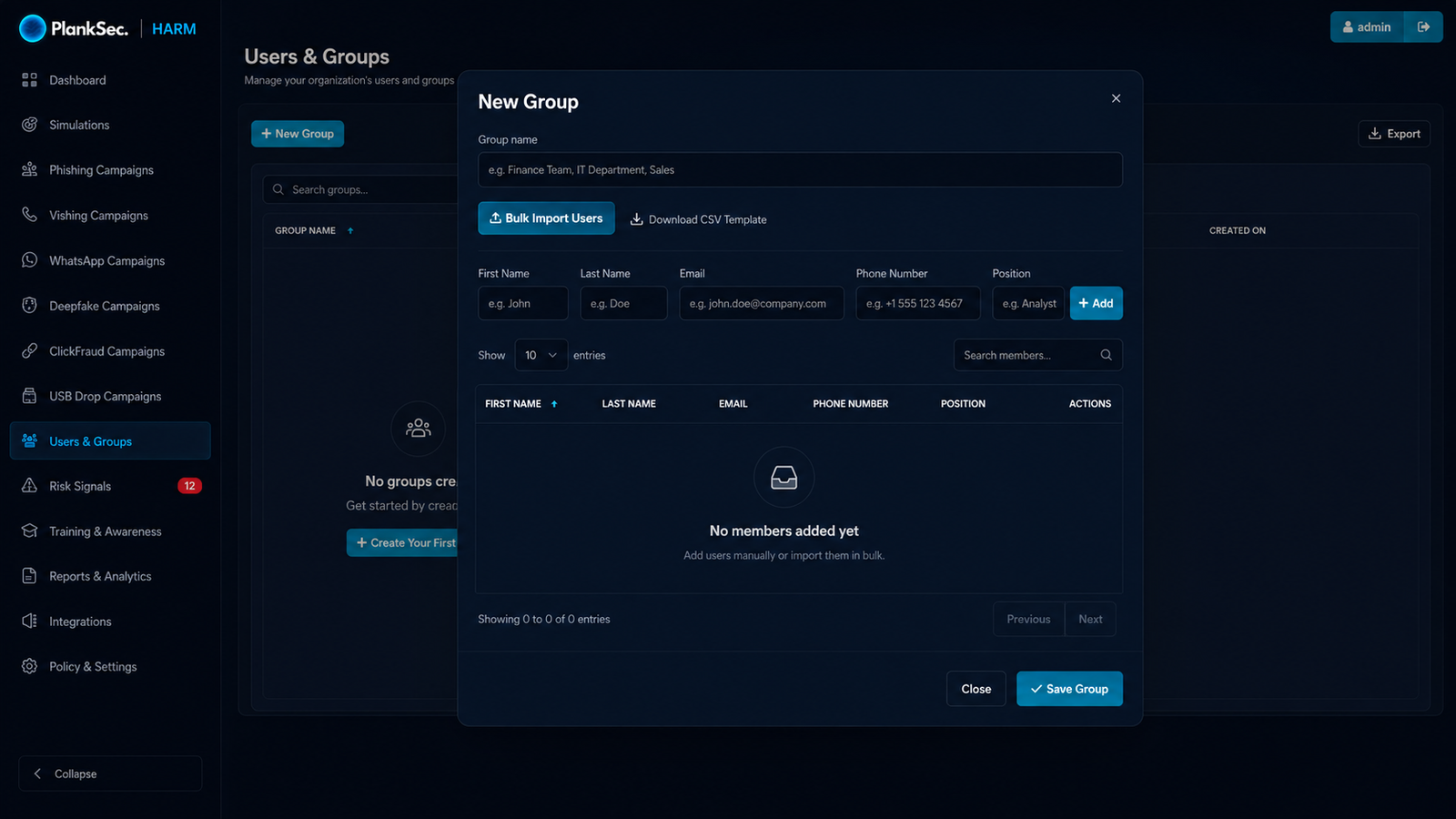 Users & Groups product screen